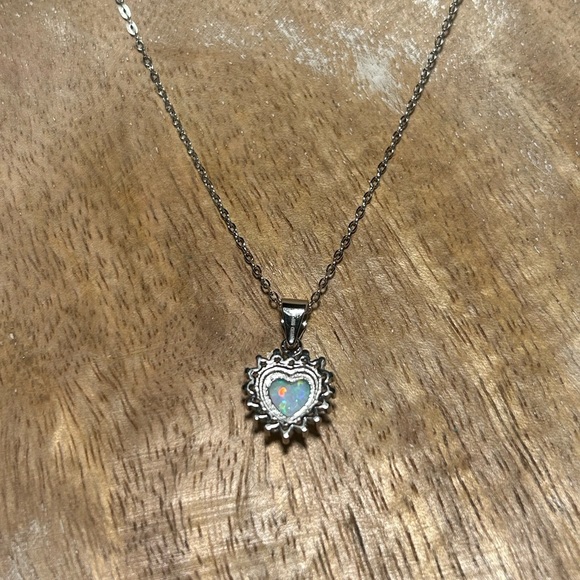 Lab Fire Opal & CZ 925 Sterling Silver Heart Necklace - Picture 10 of 12